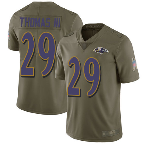 Baltimore Ravens Limited Olive Men Earl Thomas III Jersey NFL Football #29 2017 Salute to Service->youth nfl jersey->Youth Jersey